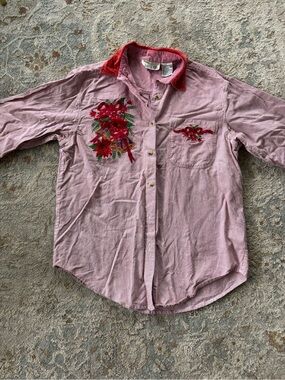 Vintage Casey and Max Red Stripe Embroidered Button-Up Shirt